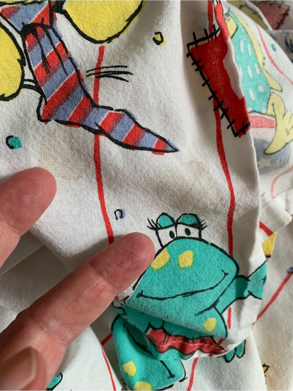 Vintage Franco Duck Alligator Hippo Cat Stripes Geo Pattern Twin Flat Sheet